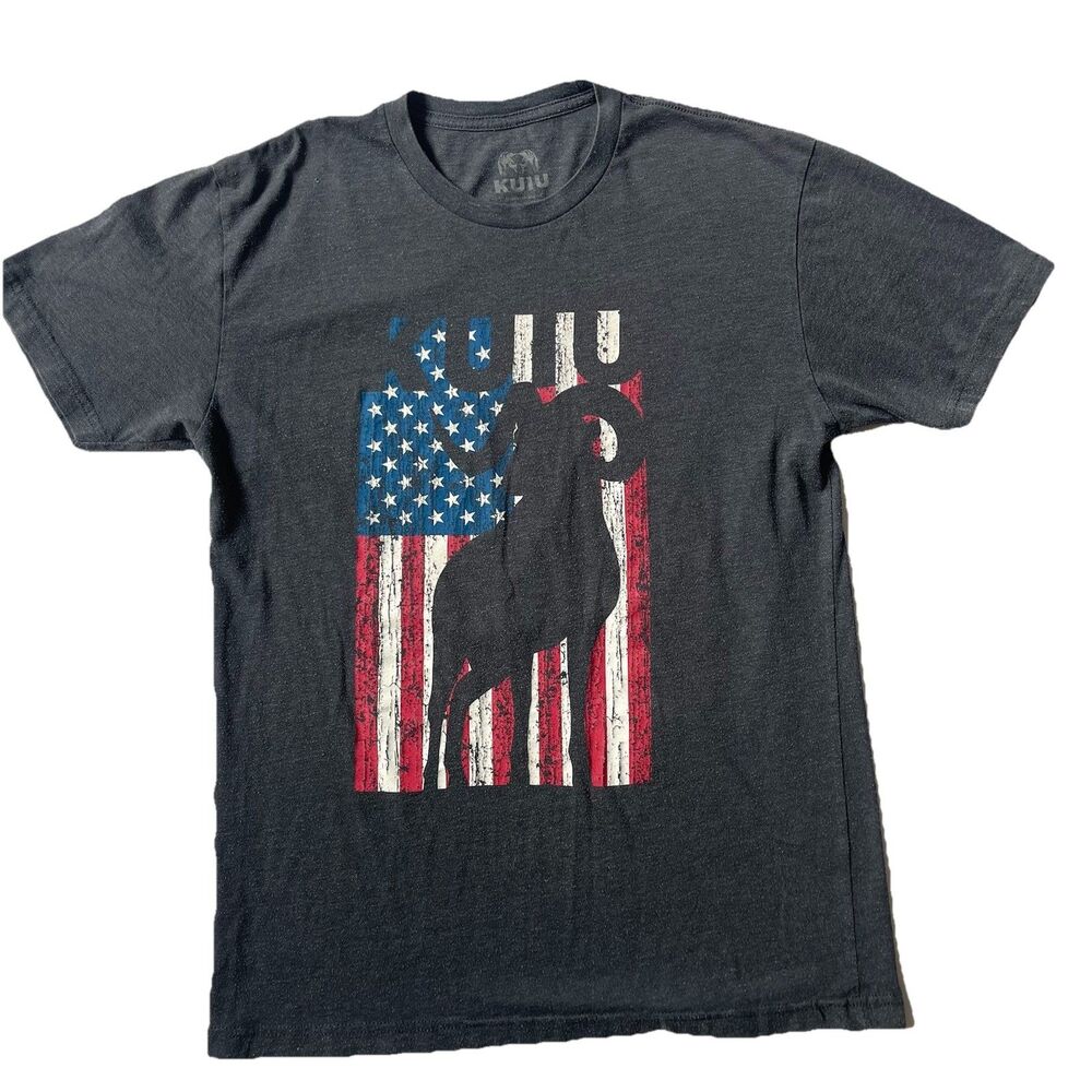 KUIU Mens Size M American Flag Ram Tee T Shirt Gray Short Sleeve USA Patriotic